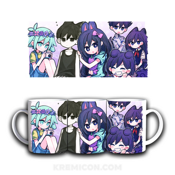 Кружка OMORI с Sunny, Aubrey, Basil и Kel &mdash; мерч игры OMORI и indie RPG